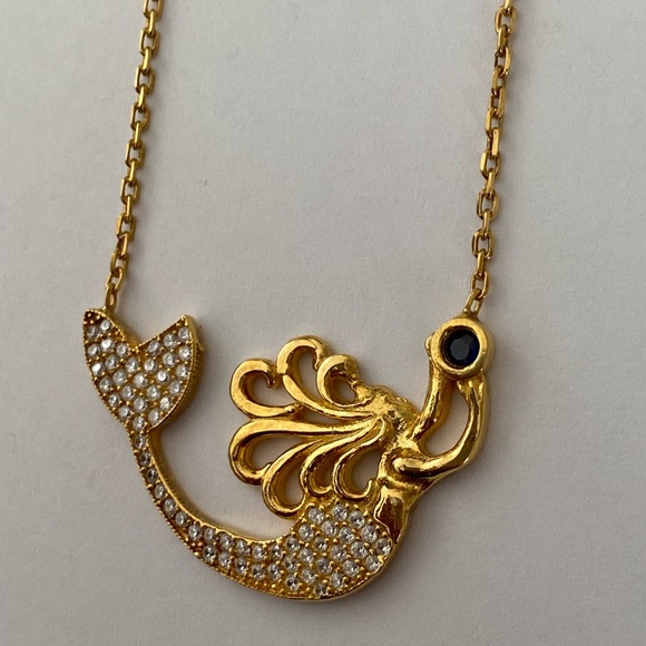 🧜‍♀️Mermaid 925 silver cz necklace 18K yellow gold plated - Picture 7 of 8